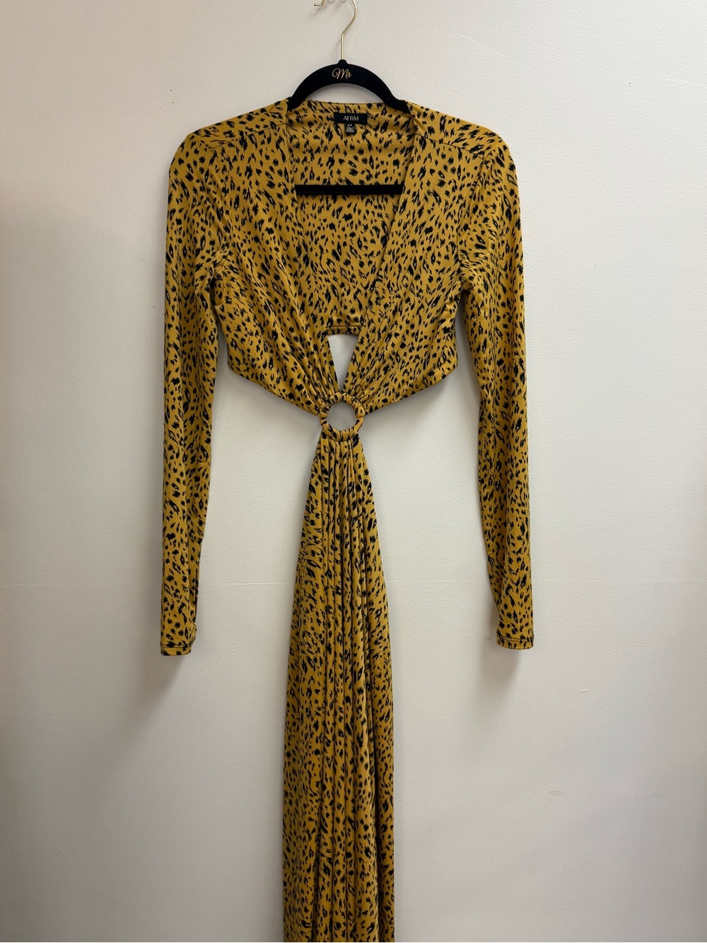 AFRM Mustard Long-Sleeve Maxi Dress with Ring Front